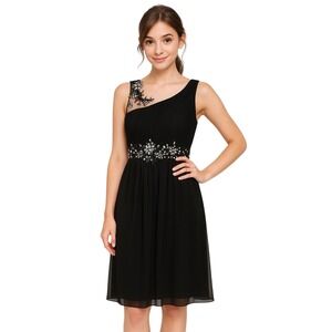 Sonrisa Dress‎ Black Cocktail Dress Embellished Pleated Glam Elegant LBD Gala